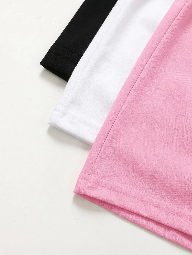 SHEIN Girlism 3pcs/Pack Tween Girls Spring Summer Casual Versatile All-Match Minimalist Comfortable High Elastic High Waist Exquisite Bow Embroidery Leggings Riding Pants, Black, Dark Grey, Light Grey, Tween Girl - Pink - View 2