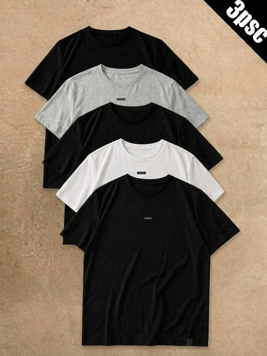HIMLAND Knitted Casual Streetwear Short Sleeve T-Shirt Bundle City Break Vacation Black Summer - Black - View 1