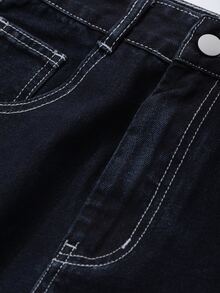 Livesso Women's Pleated Straight-Leg Denim Jeans,Baggy Jeans - Dark Wash - View 9