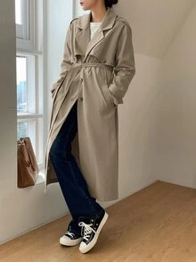 DAZY Business Casual Double-Breasted Trench Coat - Khaki - View 3
