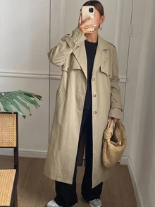 DAZY Business Casual Double-Breasted Trench Coat - Khaki - View 6