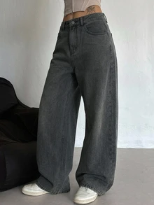 DAZY Solid Color Women's Loose Wide Leg Long Jeans - Grey - View 6