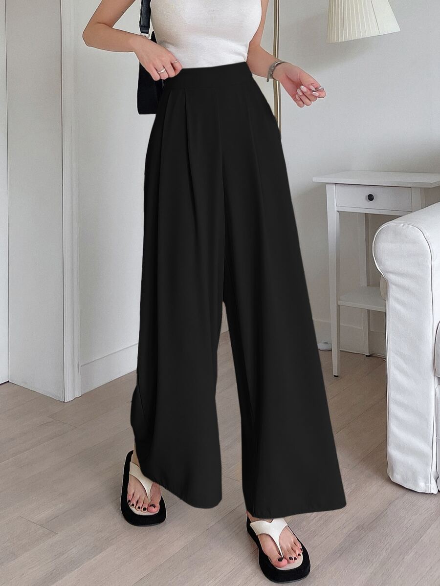 DAZY Women's Solid Color Loose Fit Casual Trousers,Women Dress Pants - Black - View 1