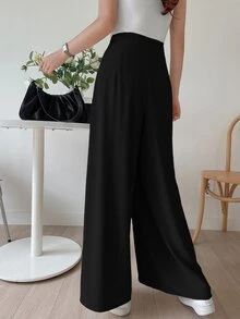 DAZY Women's Solid Color Loose Fit Casual Trousers,Women Dress Pants - Black - View 2