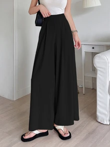 DAZY Women's Solid Color Loose Fit Casual Trousers,Women Dress Pants - Black - View 3