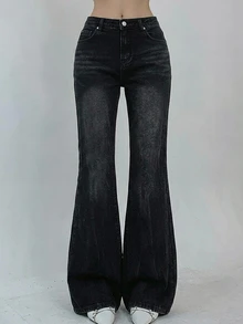DAZY Ladies Fashionable Long Flared Leg Jeans Cute Tops - Black - View 8