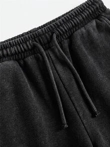 SHEIN 青少年女孩休閒日常百搭舒適中腰寬腿運動長褲 - 黑色 - 查看 5