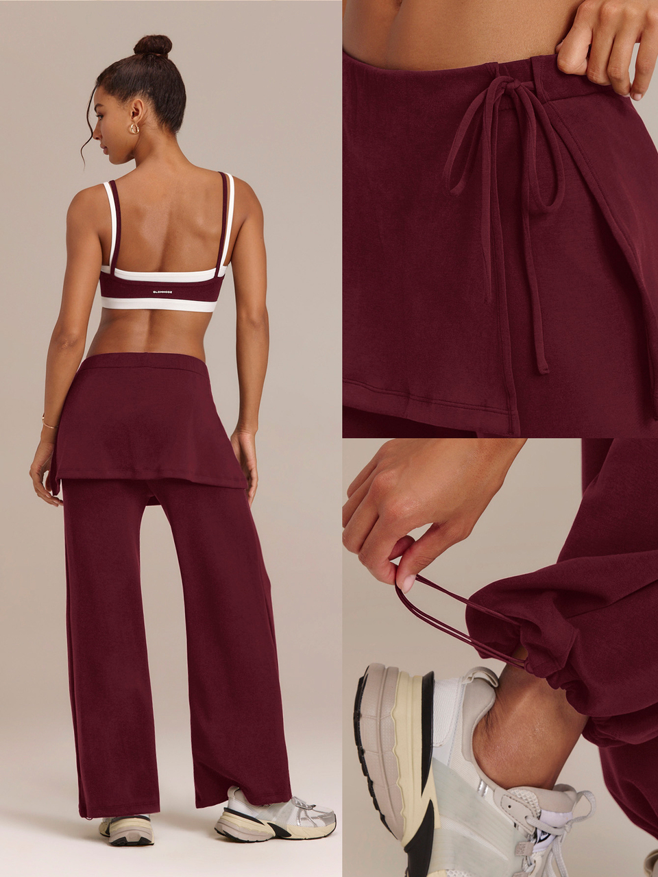 Modest 1PC SoftCalm Modal Easy Shift Silky-Smooth Soft Breathable Adjustable Drawstring Ankle Side Pocket 2-In-1 Wide-Leg Jogger Casual
