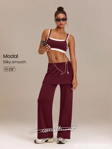 GLOWMODE Modest 1PC SoftCalm Modal Easy Shift Silky-Smooth Soft Breathable Adjustable Drawstring Ankle Side Pocket 2-In-1 Wide-Leg Jogger Casual - Purple - View 1