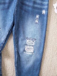 SHEIN 女童針織修身特殊印花休閒內搭褲 - 藍色 - 查看 5