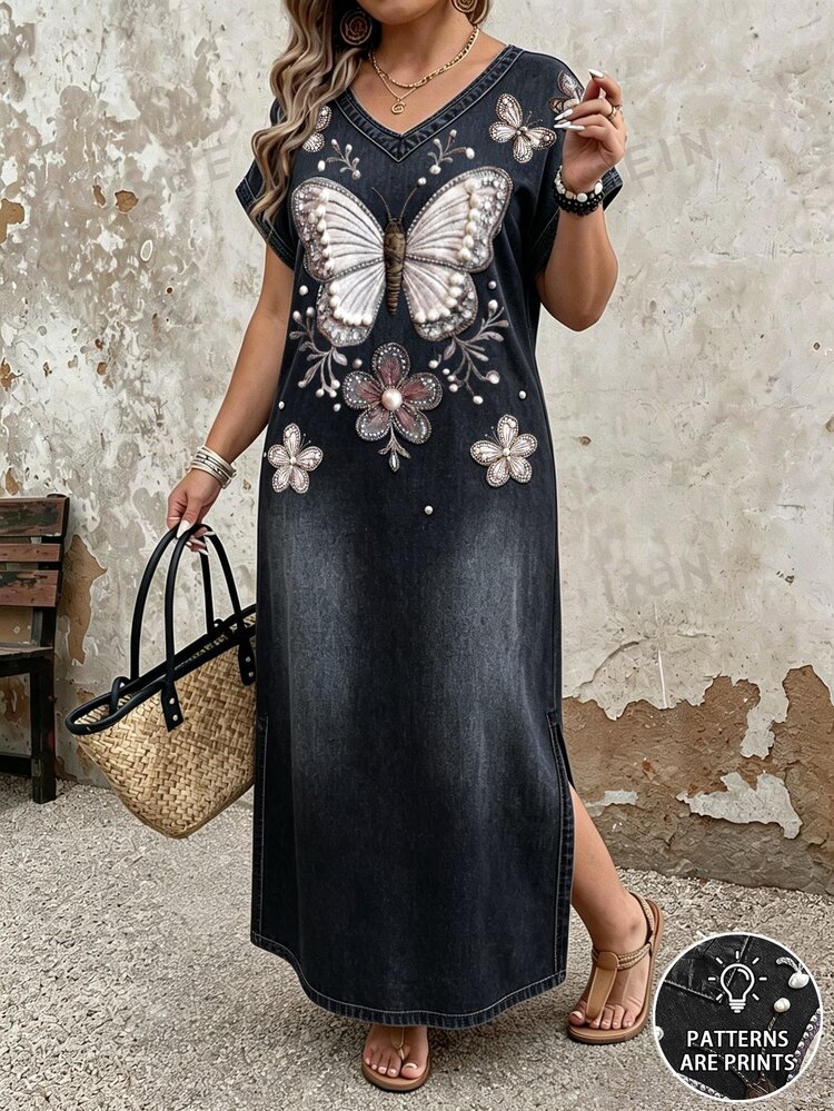 EMERY ROSE Spring Women's Plus Size Short Sleeve Colorblock Floral Print Dress - Multicolor - View 1