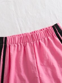 SHEIN 少女秋季套裝 蝴蝶結圖案拼接色拉鍊長袖外套與長褲 休閒日常穿搭 - 粉色 - 查看 7