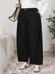 EMERY ROSE EMERY ROSE Plus Size Women's Tapered Casual Loose Versatile Denim Jeans Fall/Winter,Quiet Luxury,Office Outfit,All Season,Halloween,Christmas,Elegant,Going Out - Black - View 7