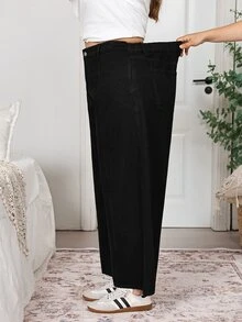 EMERY ROSE EMERY ROSE Plus Size Women's Tapered Casual Loose Versatile Denim Jeans Fall/Winter,Quiet Luxury,Office Outfit,All Season,Halloween,Christmas,Elegant,Going Out - Black - View 4