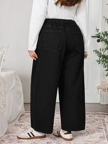 EMERY ROSE EMERY ROSE Plus Size Women's Tapered Casual Loose Versatile Denim Jeans Fall/Winter,Quiet Luxury,Office Outfit,All Season,Halloween,Christmas,Elegant,Going Out - Black - View 3