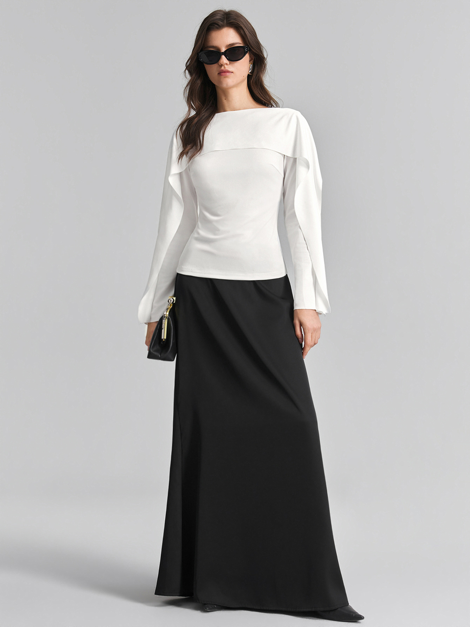 2026 New Autumn Women's Fitted Waist Cape-Style Long Sleeve Top, Beige Woven Fabric With Back Zipper, Casual Commuter Urban Modern Minimalist Elegant Tea Party Independence Day Old Money Style Teacher Office Wear Holiday Vacation Date Women's Outwear Fashion Versatile Women's Top