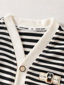 New Boys' Autumn/Winter Korean Style Striped Versatile Jacket, Long Sleeve Top For Toddlers And Young Children - Black - View 4