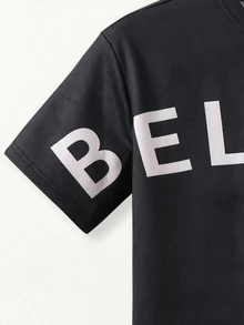 SHEIN Casuvi Kids Tween Boy Letter Print T-Shirt & Pants 2 Pieces Set - Black - View 4