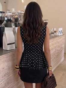 Serisse Spring/Summer New Black & White Polka Dot Sleeveless Tank Top For Women,Summer Top Elegant - Black - View 2