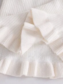 SHEIN 女童素色針織立領荷葉邊休閒秋冬毛衣 - 米色 - 查看 8