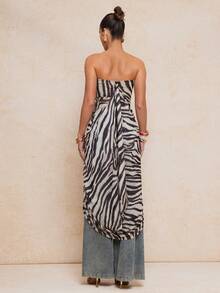 Lumalex Women's Zebra Print V-Neck Cropped Asymmetric Hem Ruched Top Beach-To-Gala Versatility Quiet Luxury Meets Party Flair - Multicolor - View 3