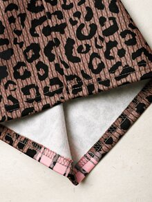 SHEIN 兒童青少年女孩秋冬休閒街頭風豹紋條紋兩件套 長袖拉鍊連帽外套 + 寬腿運動長褲 休閒套裝，適合外出，舒適 - 彩色 - 查看 9