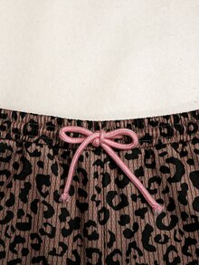 SHEIN 兒童青少年女孩秋冬休閒街頭風豹紋條紋兩件套 長袖拉鍊連帽外套 + 寬腿運動長褲 休閒套裝，適合外出，舒適 - 彩色 - 查看 10