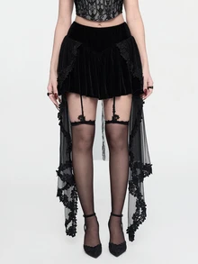 ROMWE Goth Jupe élégante en patchwork de maille pour femmes - Noir - Voir 3