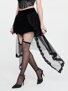 ROMWE Goth Jupe élégante en patchwork de maille pour femmes - Noir - Voir 10