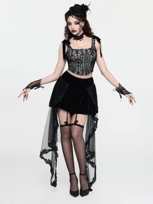 ROMWE Goth Jupe élégante en patchwork de maille pour femmes - Noir - Voir 1