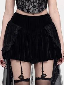 ROMWE Goth Jupe élégante en patchwork de maille pour femmes - Noir - Voir 7