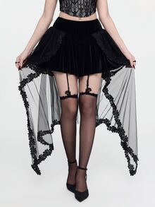 ROMWE Goth Jupe élégante en patchwork de maille pour femmes - Noir - Voir 4