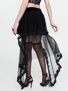 ROMWE Goth Jupe élégante en patchwork de maille pour femmes - Noir - Voir 2