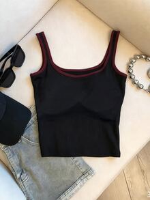 Resyla Women's Colorblock Trim Casual Versatile Ribbed Tank Top - Black - View 2
