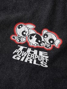 THE POWERPUFF GIRLS X SHEIN Men's Cute Cartoon Pattern & Letter Print Crew Neck Short Sleeve T-Shirt - Black - View 5