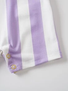 THE POWERPUFF GIRLS X SHEIN Baby Girl Striped Cartoon Print Round Neck Short Sleeve Romper - Mauve Purple - View 6