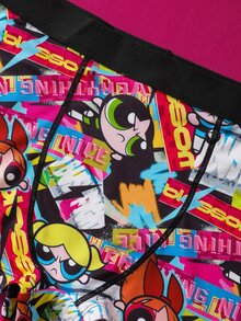THE POWERPUFF GIRLS X SHEIN 女士舒适透气花朵、泡泡、毛茛图案内裤 - 黑色 - 查看 4
