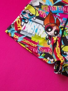 THE POWERPUFF GIRLS X SHEIN 女士舒适透气花朵、泡泡、毛茛图案内裤 - 黑色 - 查看 6