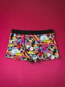THE POWERPUFF GIRLS X SHEIN 女士舒适透气花朵、泡泡、毛茛图案内裤 - 黑色 - 查看 3