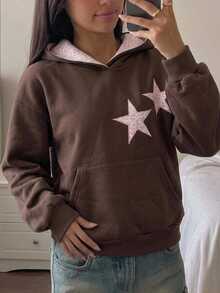 Tween Girls Leopard Print & Star Pattern Colorblock Sweatshirt - Brown - View 1