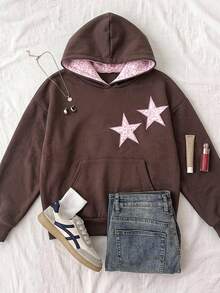 Tween Girls Leopard Print & Star Pattern Colorblock Sweatshirt - Brown - View 3