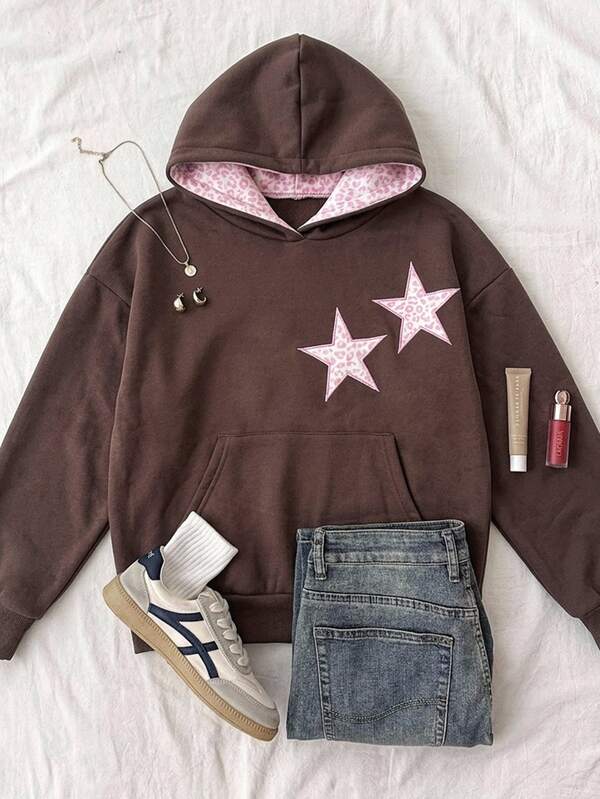Tween Girls Leopard Print & Star Pattern Colorblock Sweatshirt