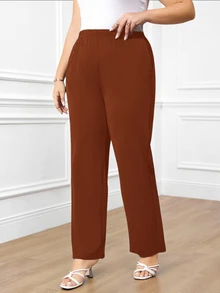 Rosumi Plus Size Women's Casual Daily Black Long Pants With Pockets Fall - Brown - View 8
