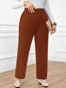 Rosumi Plus Size Women's Casual Daily Black Long Pants With Pockets Fall - Brown - View 11