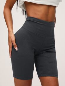 SHEIN BASICS 1件女款寬腰運動單車短褲 夏季款 - 黑色 - 查看 5