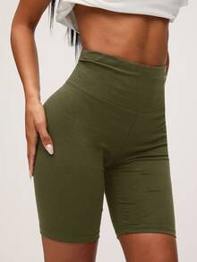 SHEIN BASICS 1件女款寬腰運動單車短褲 夏季款 - 黑色 - 查看 4