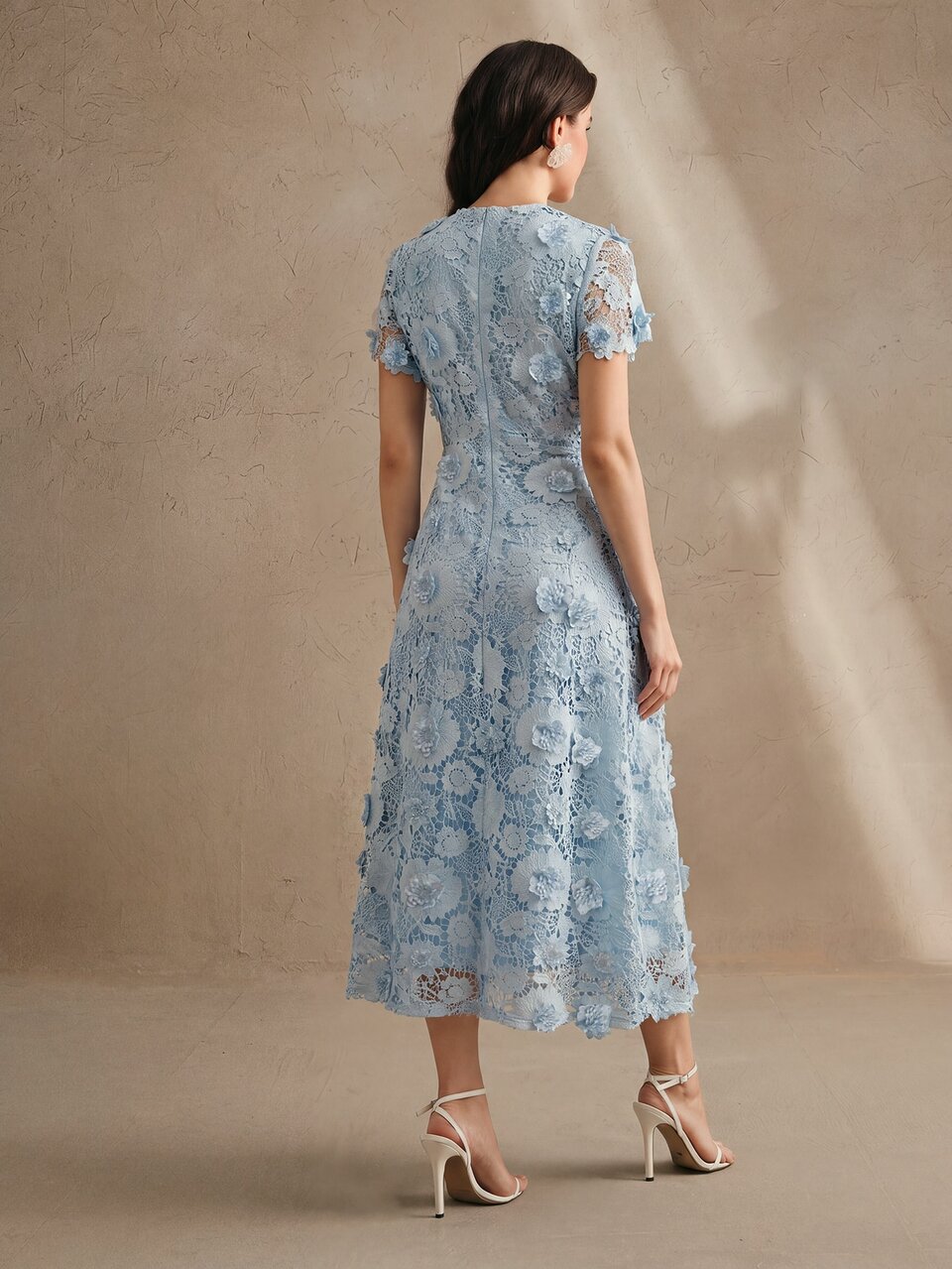 Anewsta New Women's Summer Dress With 3D Floral Water-Soluble Lace, Elegant Party & Holiday Outfit, Formal Dress For Wedding & Gathering