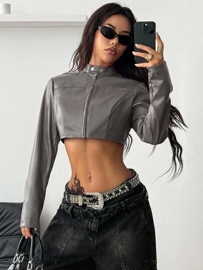 Coolane Women's Fall/Winter Streetwear Coachella Rave Outfit Hippie Athleisure Y2K Basic Leather