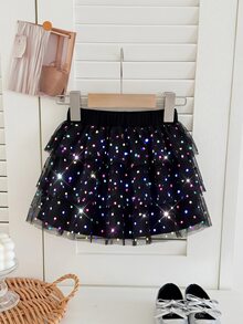 SHEIN 女童小女孩黑色夏季公主蛋糕裙 - 黑色 - 查看 5