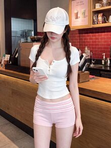 Comfortcana 女款泳池派對海灘短褲 藍白配色 淺粉色 夏季寬鬆款 - 彩色 - 查看 4